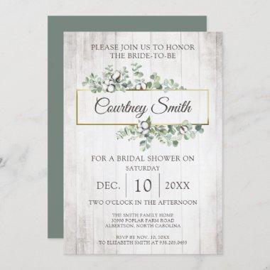 Rustic Wood Southern Cotton Boll Bridal Shower Invitations