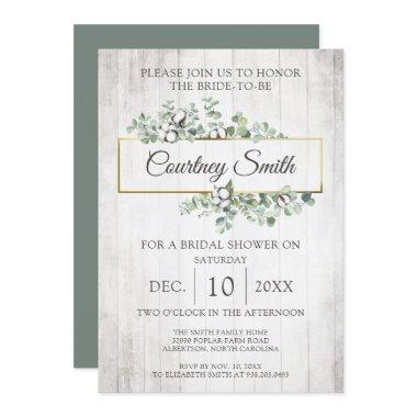 Rustic Wood Southern Cotton Boll Bridal Shower Invitations