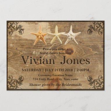 Rustic Wood & Starfish Bridal Shower Invitations