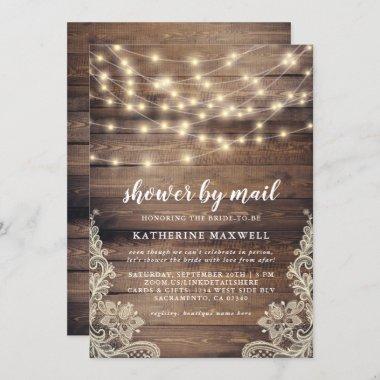 Rustic Wood & String Lights Bridal Shower By Mail Invitations