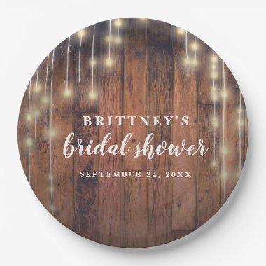 Rustic Wood String Lights Bridal Shower Paper Plates