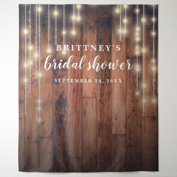Rustic Wood String Lights Bridal Shower Tapestry
