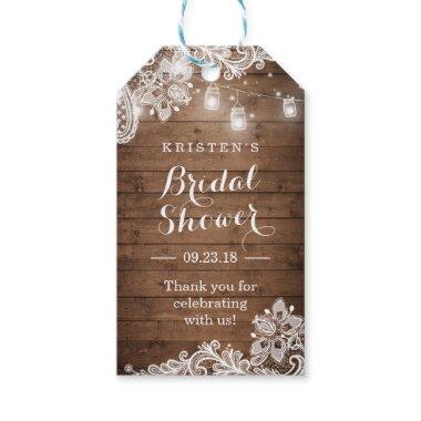 Rustic Wood String Lights Bridal Shower Thank You Gift Tags