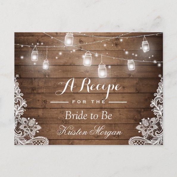 Rustic Wood String Lights Lace Bridal Recipe Invitations