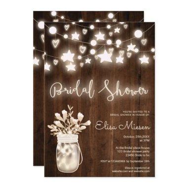 Rustic wood string lights mason jar bridal shower Invitations