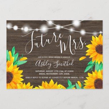 Rustic wood string lights sunflowers bridal shower Invitations