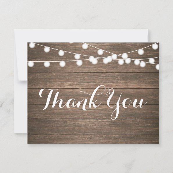Rustic Wood String Lights Thank You Note Invitations