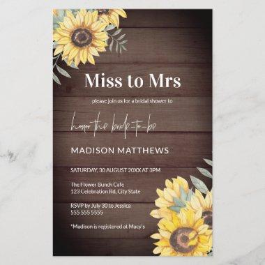 Rustic Wood Sunflower Bridal Shower Invitations