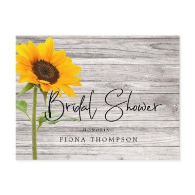 Rustic Wood Sunflower Calligraphy Bridal Shower Invitation PostInvitations