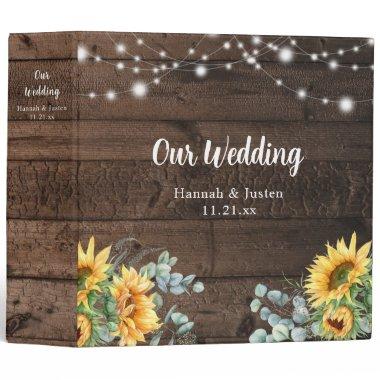 Rustic Wood Sunflower Floral Our Wedding 3 Ring Binder
