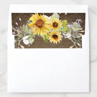 Rustic Wood Sunflower Floral Watercolor Greenery Envelope Liner