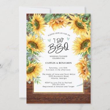 Rustic Wood Sunflower I Do BBQ Bridal Shower Invitations