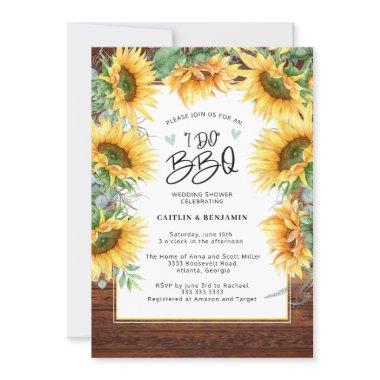 Rustic Wood Sunflower I Do BBQ Bridal Shower Invitations