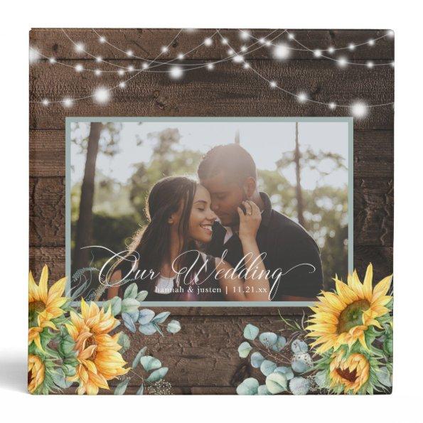 Rustic Wood Sunflower Photo Wedding Planner 3 Ring Binder