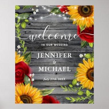 Rustic Wood Sunflower Rose Welcome Wedding Signs
