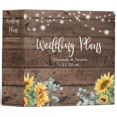 Rustic Wood Sunflower Wedding Floral Planner 3 Ring Binder