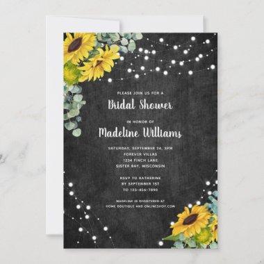 Rustic Wood Sunflowers Eucalyptus Bridal Shower In Invitations