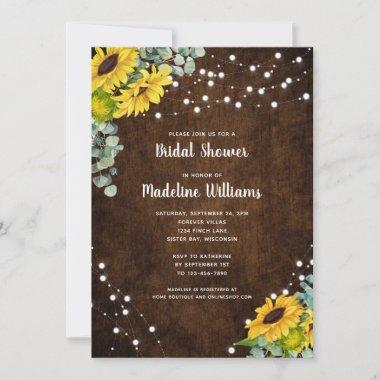 Rustic Wood Sunflowers Eucalyptus Bridal Shower Invitations