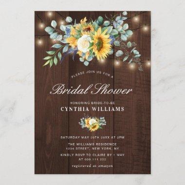 rustic wood sunflowers eucalyptus bridal shower Invitations