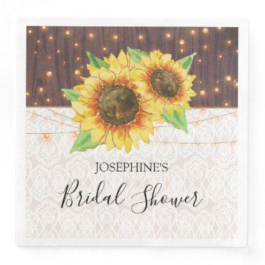 Rustic Wood Sunflowers Lights Lace  Paper Dinner Napkins
