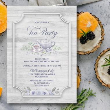 Rustic Wood Tea Party Bridal Shower Invitations