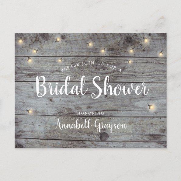 Rustic Wood Texture Fireflies Bridal Shower Invitation PostInvitations