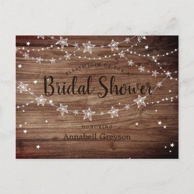 Rustic Wood Texture String Stars Bridal Shower Invitation PostInvitations