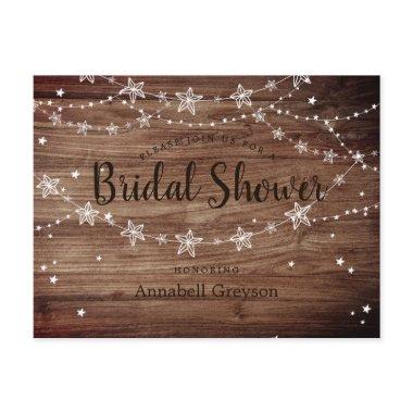 Rustic Wood Texture String Stars Bridal Shower Invitation PostInvitations