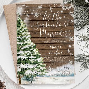 Rustic Wood Tis the Season to Be Married Invitations