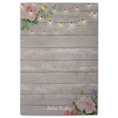 Rustic Wood Watercolor Floral Elegant String Light Post-it Notes