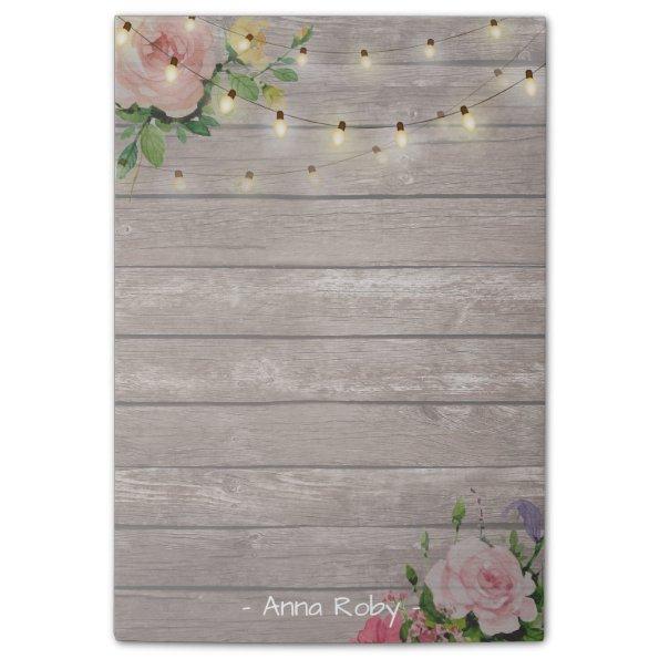 Rustic Wood Watercolor Floral Elegant String Light Post-it Notes