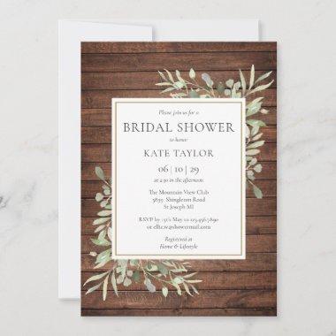 Rustic Wood Watercolor Greenery Bridal Shower Invitations