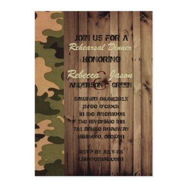 rustic wood western Camo Wedding rehearsal dinner Invitations