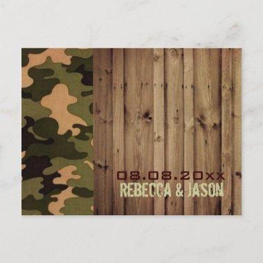 rustic wood western Camo Wedding save the date Announcement PostInvitations
