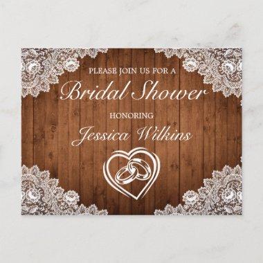Rustic Wood & White Lace Bridal Shower Announcement PostInvitations
