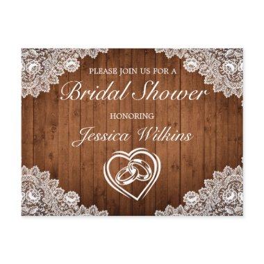 Rustic Wood & White Lace Bridal Shower Announcement PostInvitations