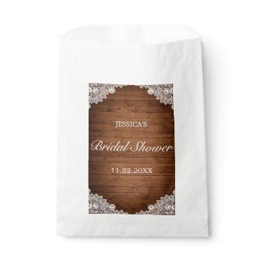 Rustic Wood & White Lace Bridal Shower Favor Bag