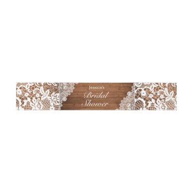 Rustic Wood & White Lace Bridal Shower Invitations Belly Band