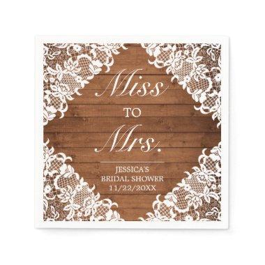 Rustic Wood & White Lace Bridal Shower Ms to Mrs Napkins