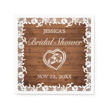 Rustic Wood & White Lace Bridal Shower Napkins