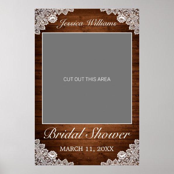 Rustic Wood & White Lace Bridal Shower Photo Prop Poster