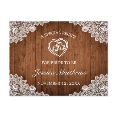 Rustic Wood & White Lace Bridal Shower Recipe Invitations