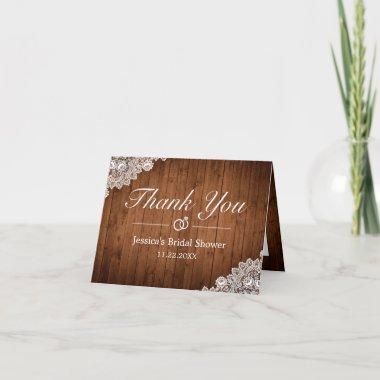 Rustic Wood & White Lace Bridal Shower Thank You Invitations