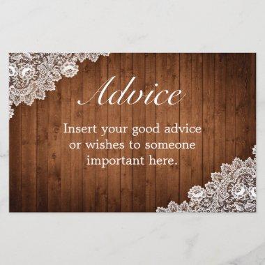 Rustic Wood & White Lace Wedding Advice Card