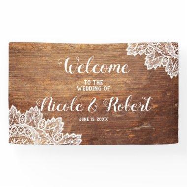 Rustic Wood White Lace Wedding Welcome Banner