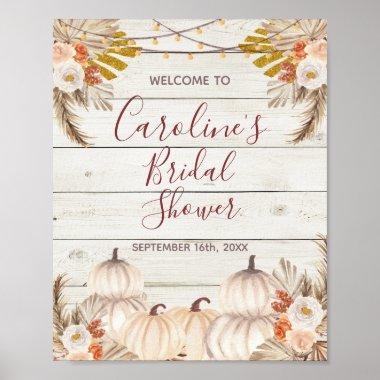 Rustic Wood White Pumpkin Bridal Shower Welcome Poster