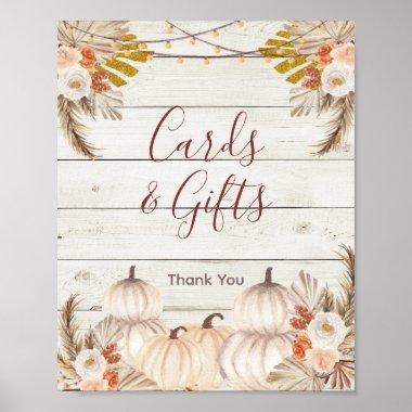 Rustic Wood White Pumpkin Floral Invitations and Gift Poster