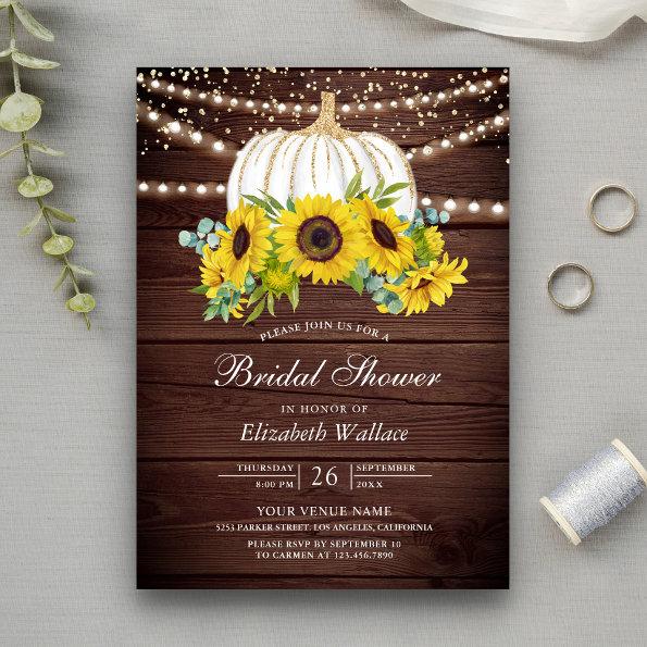 Rustic Wood White Pumpkin Sunflowers Bridal Shower Invitations