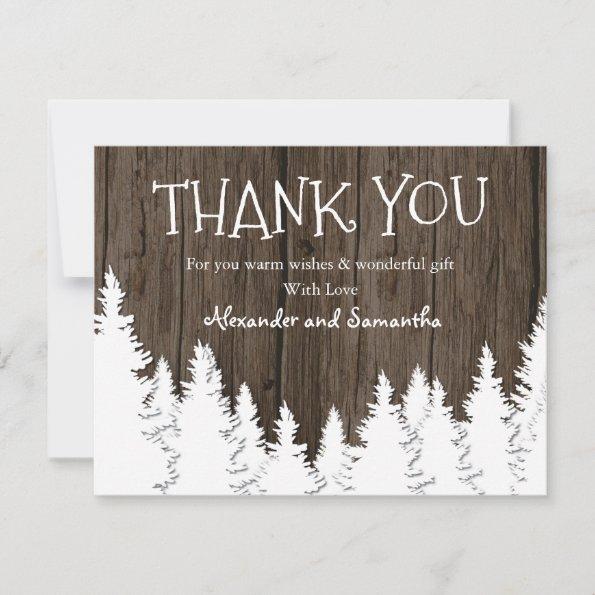 Rustic Wood Winter Pine Tree Thank You Invitations
