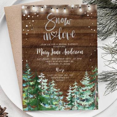 Rustic Wood Winter Snow in love Bridal Shower Invitations